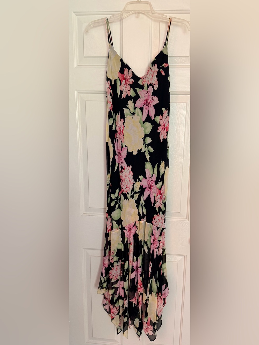 Ralph Lauren 100% Silk Black Dress with Pink & Yellow Floral Print - NWT